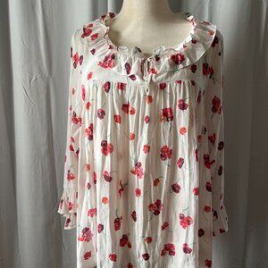 Floral Ruffle Neck Breezy Blouse – Size Small